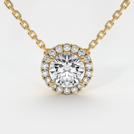 1.00Ct Solitaire Round Lab Grown Diamond Halo Pendant Necklace in Gold