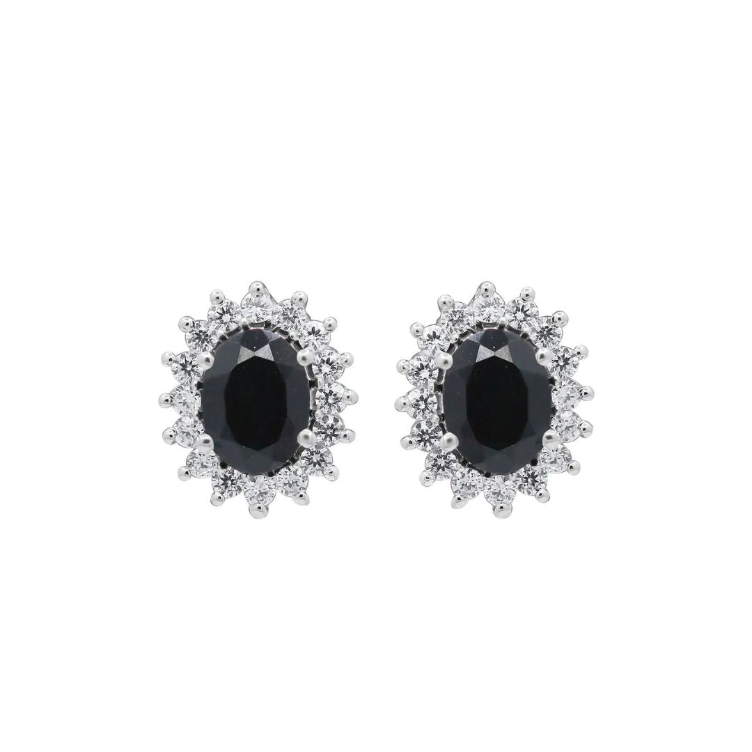 0.07Ct Oval Blue Sapphire Diamond Studs Cluster Earring in Gold