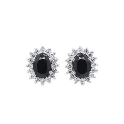 0.07Ct Oval Blue Sapphire Diamond Studs Cluster Earring in Gold