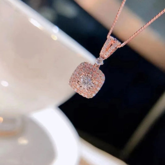0.50Ct Round Lab Grown Diamond Halo Pendant Necklace in Gold