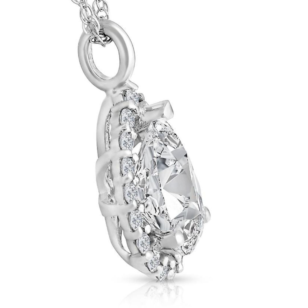 0.10Ct Pear Lab Grown Diamond Halo Pendant Necklace in White Gold