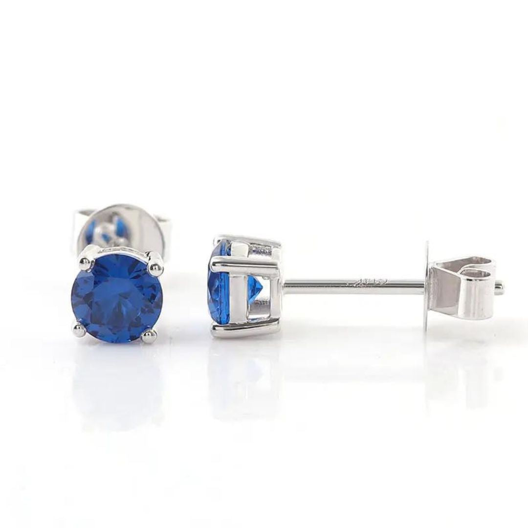 0.80Ct Blue Sapphire Stone in White Gold Solitaire Studs Earrings