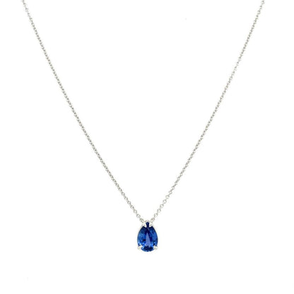 3.20Ct Lab Grown and Sapphire Pear Solitaire Diamond Pendant in Silver