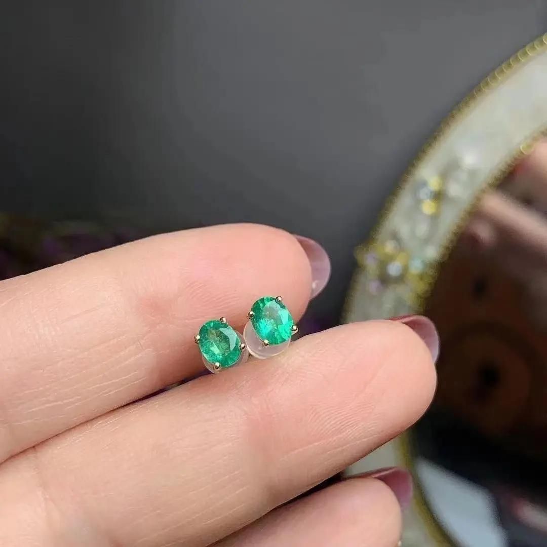 0.30Ct Oval Emerald Solitaire Studs Earring in Yellow Gold