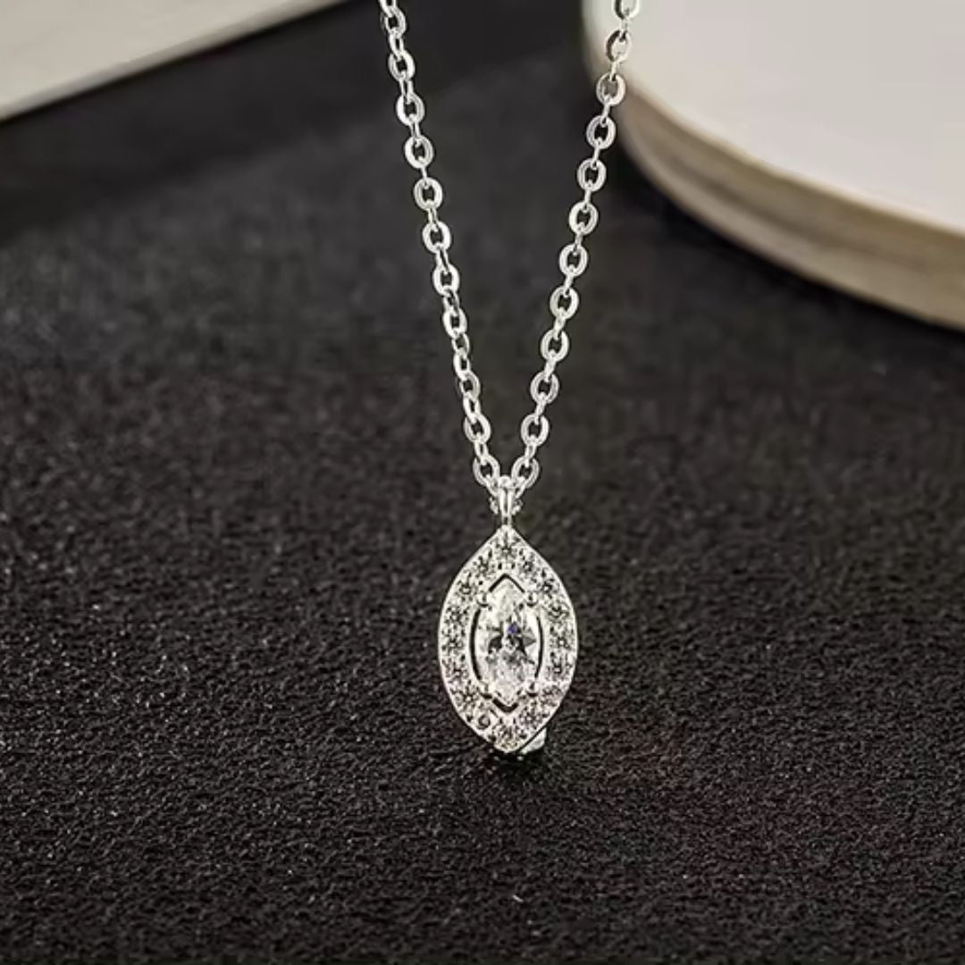 0.73Ct Solitaire Marquise Lab Grown Diamond Halo Pendant Necklace in Gold