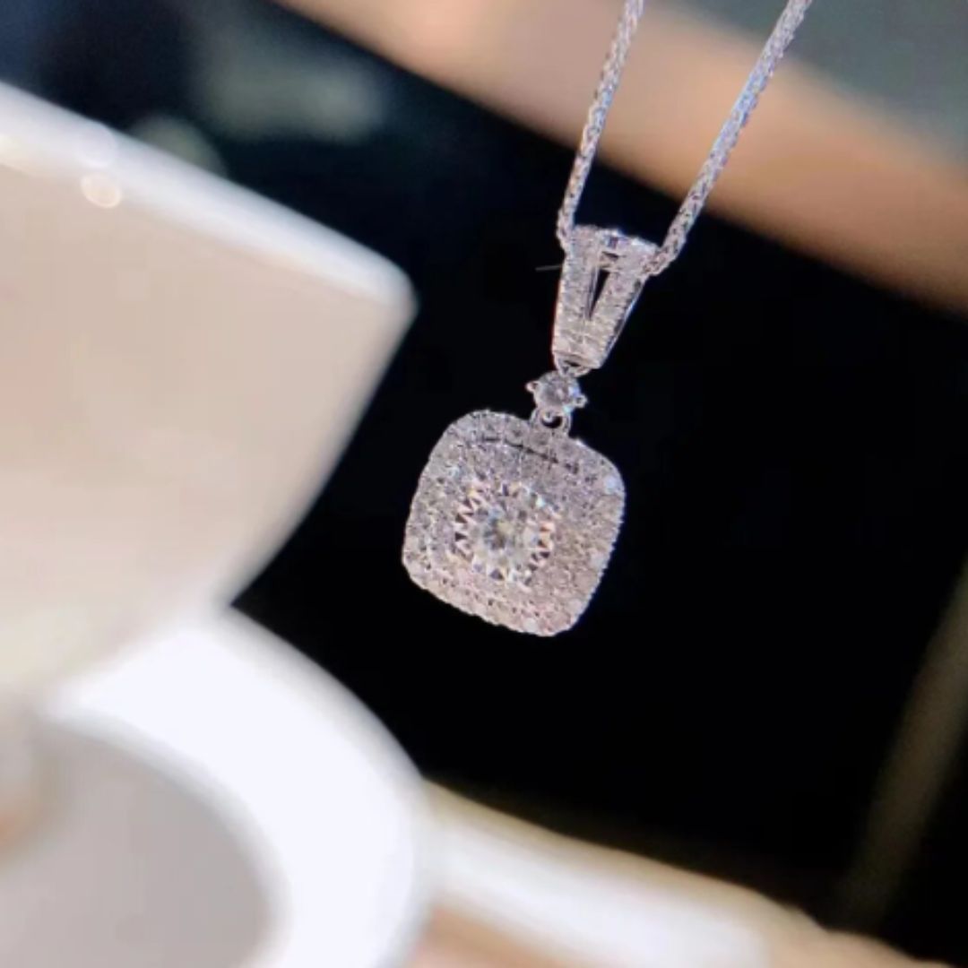 0.50Ct Round Lab Grown Diamond Halo Pendant Necklace in Gold