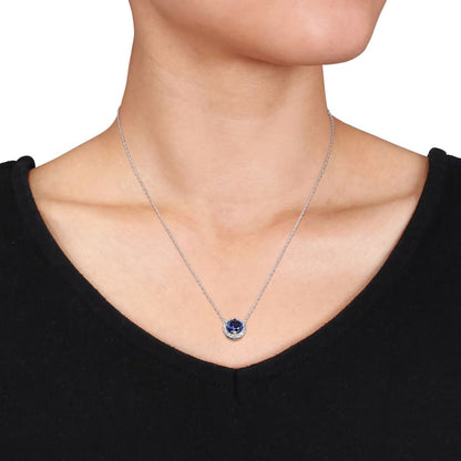 3.70Ct Round Lab Grown and Sapphire Diamond Necklace Pendant in Silver