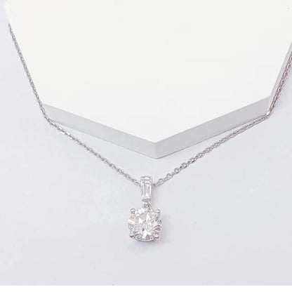 0.18Ct Natural Round Solitaire Prong Set Pendant Necklace in White Gold