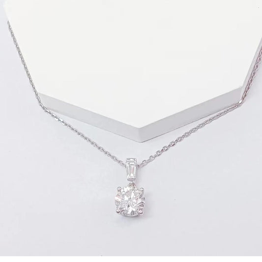 0.18Ct Natural Round Solitaire Prong Set Pendant Necklace in White Gold