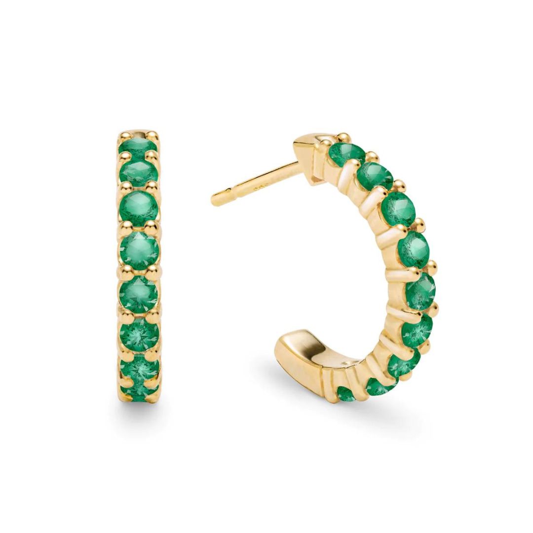 0.35Ct Emerald Studs Half Huggie Hoop White Gold Earring