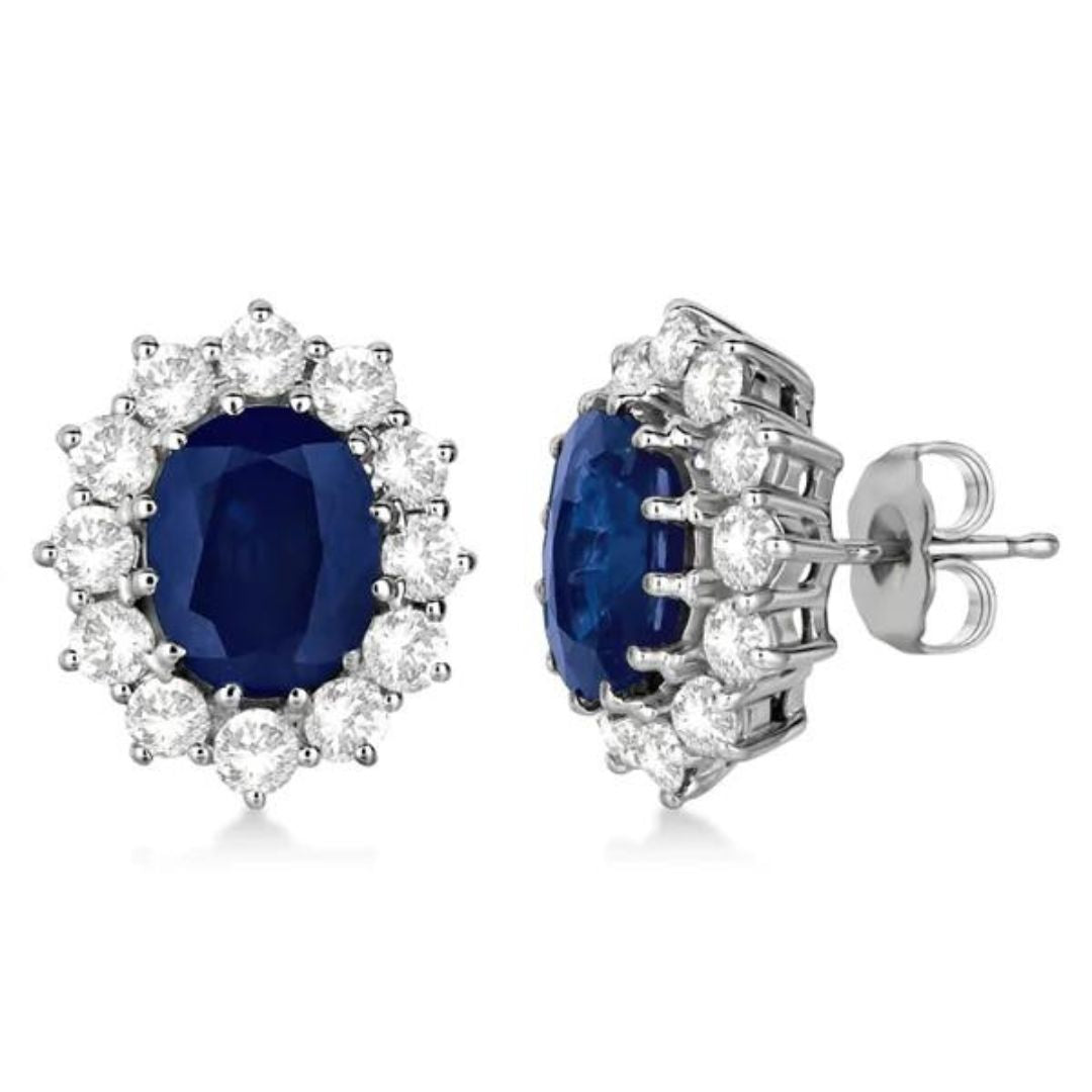 0.50Ct Lab Grown Diamond Oval Sapphire Cluster Studs Earring Gold