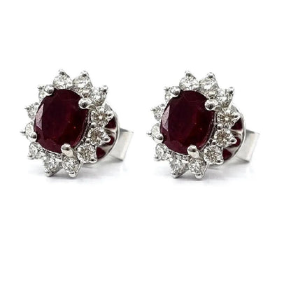 0.07Ct Lab Grown Diamond Oval Ruby White Gold Studs Earring