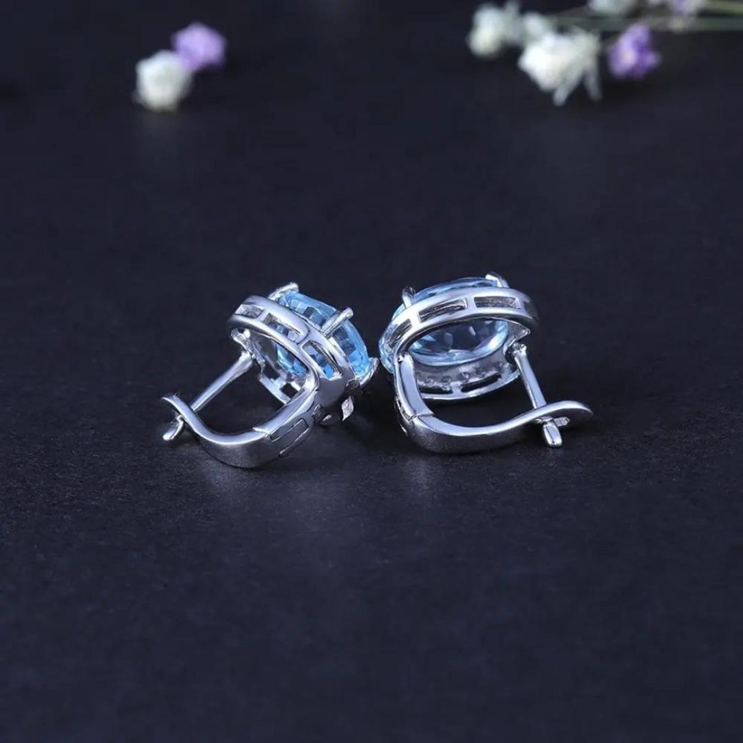 3.69Ct Lab Grown Oval Aquamarine Studs Earring in White Gold