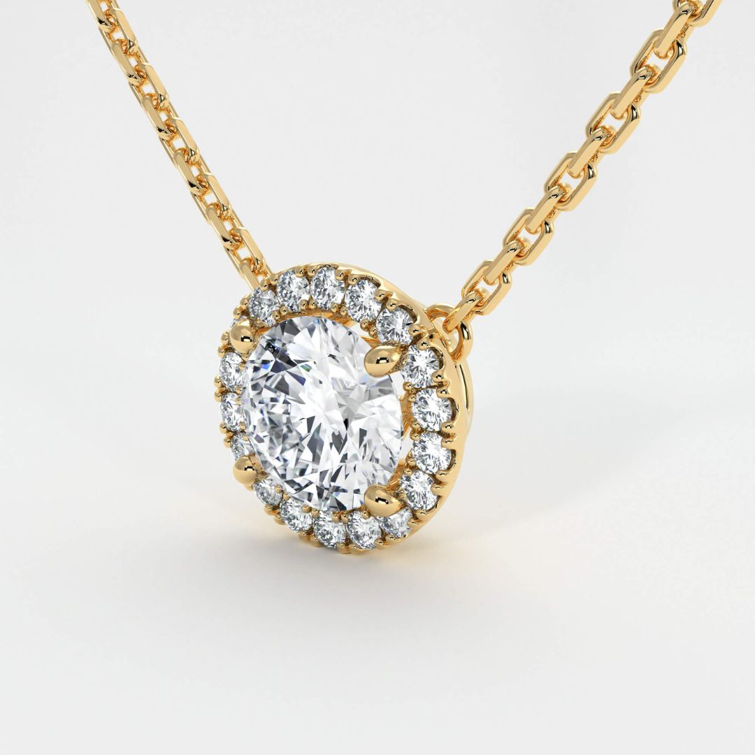 1.00Ct Solitaire Round Lab Grown Diamond Halo Pendant Necklace in Gold