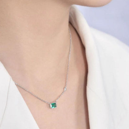 1.50Ct Solitaire Emerald Lab Grown Diamond Bezel Set Pendant Necklace in Silver