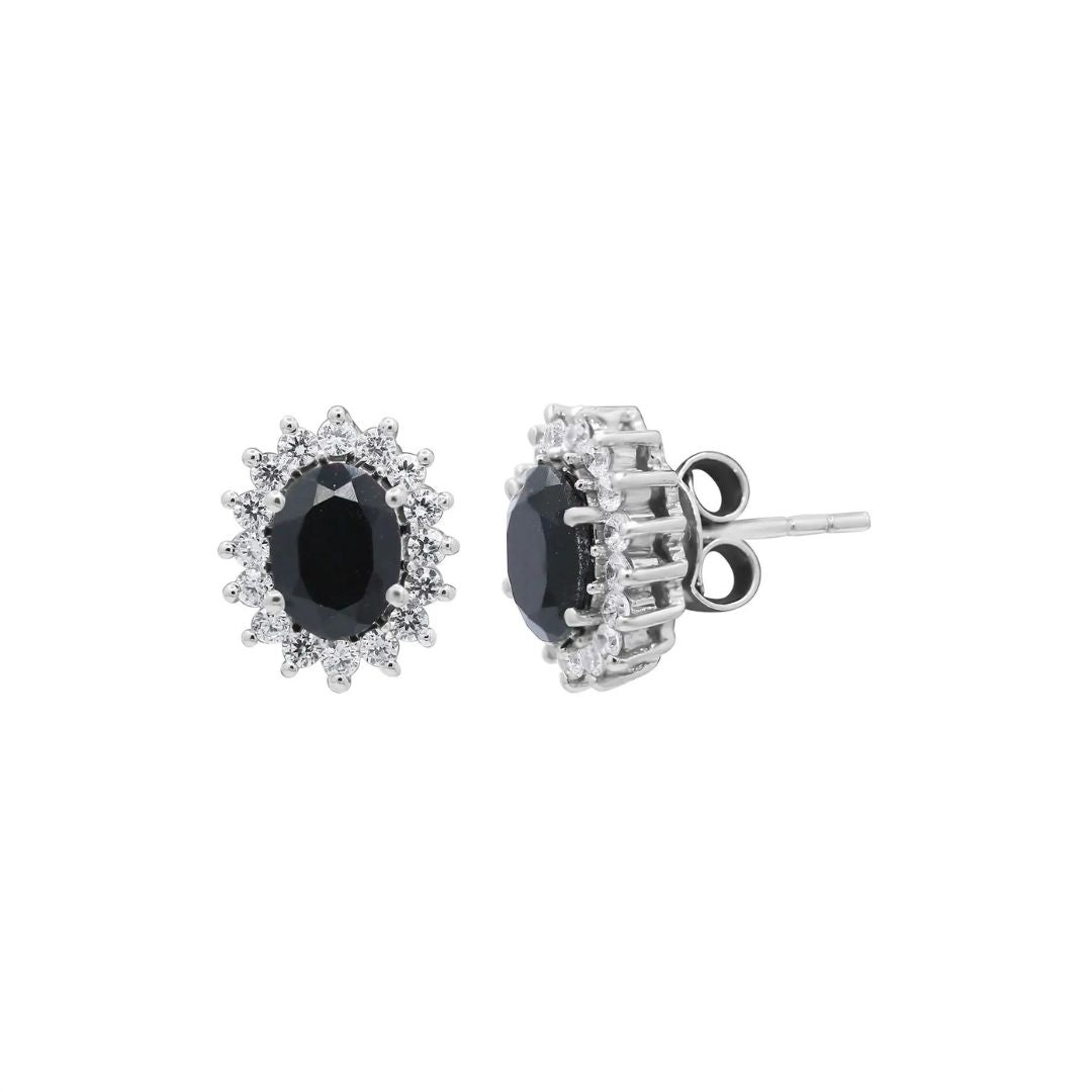 0.07Ct Oval Blue Sapphire Diamond Studs Cluster Earring in Gold
