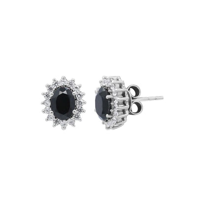 0.07Ct Oval Blue Sapphire Diamond Studs Cluster Earring in Gold