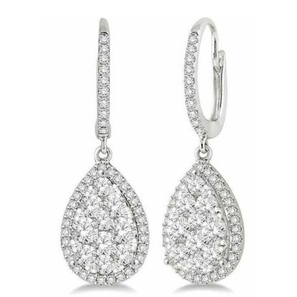 1.40Ct Round Lab Grown Diamond Dangle Drop Earrings in White Gold
