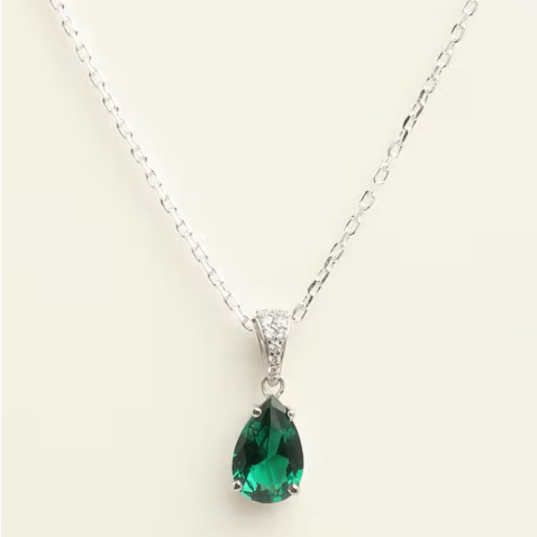 2.40Ct Lab Grown Pear Emerald Solitaire Diamond Pendant in Silver