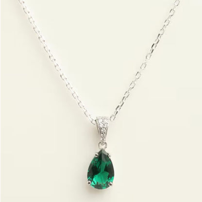 2.40Ct Lab Grown Pear Emerald Solitaire Diamond Pendant in Silver