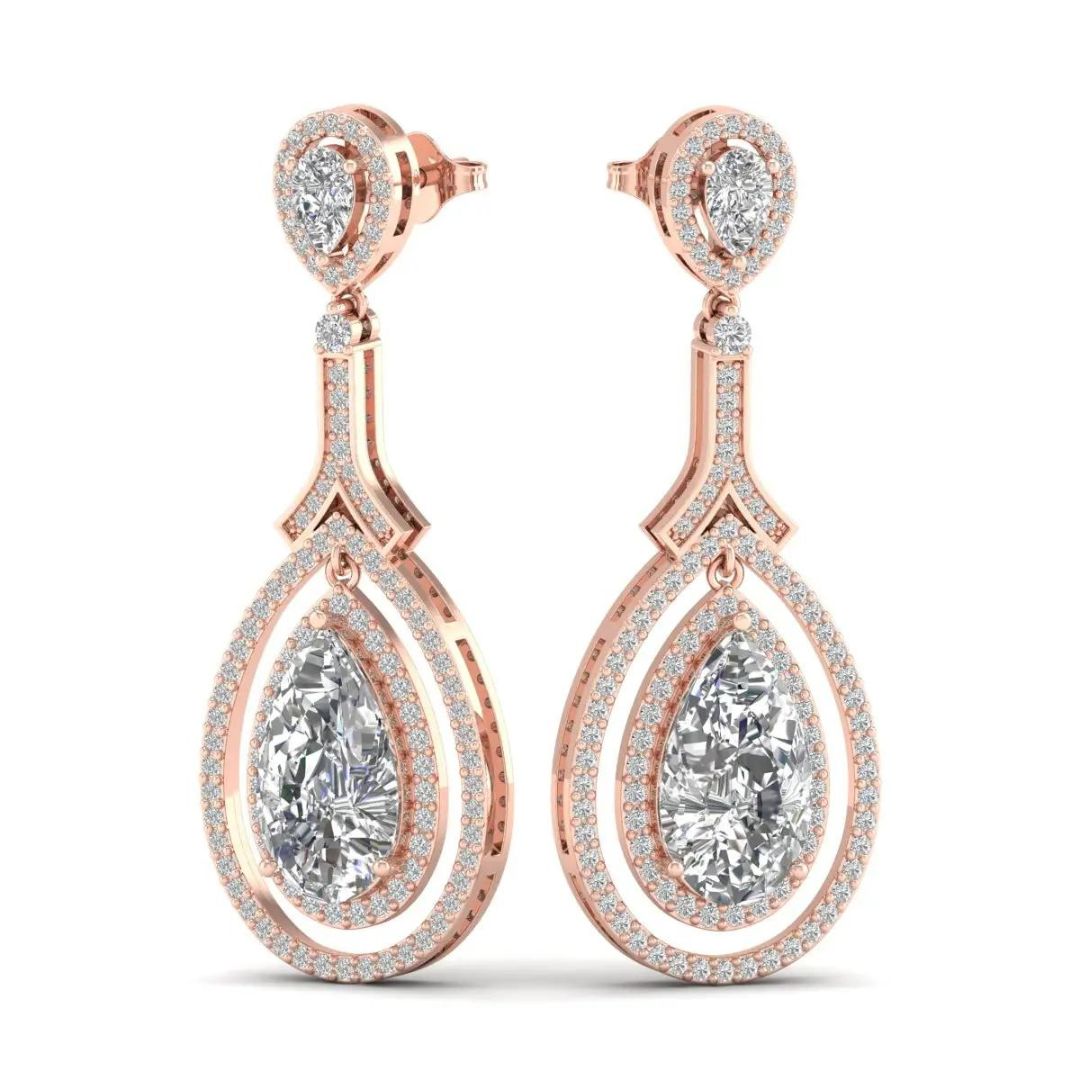 6.66Ct Lab Grown Diamond Pear Drop Dangle Earrings in Rose Gold
