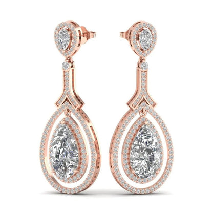 6.66Ct Lab Grown Diamond Pear Drop Dangle Earrings in Rose Gold