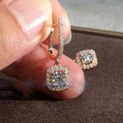 1.90Ct Lab Grown Diamond Halo Dangle Drop White Gold Earring