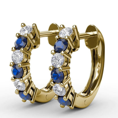 0.78Ct Lab Grown Diamond Sapphire Huggie Earrings in Yellow Gold