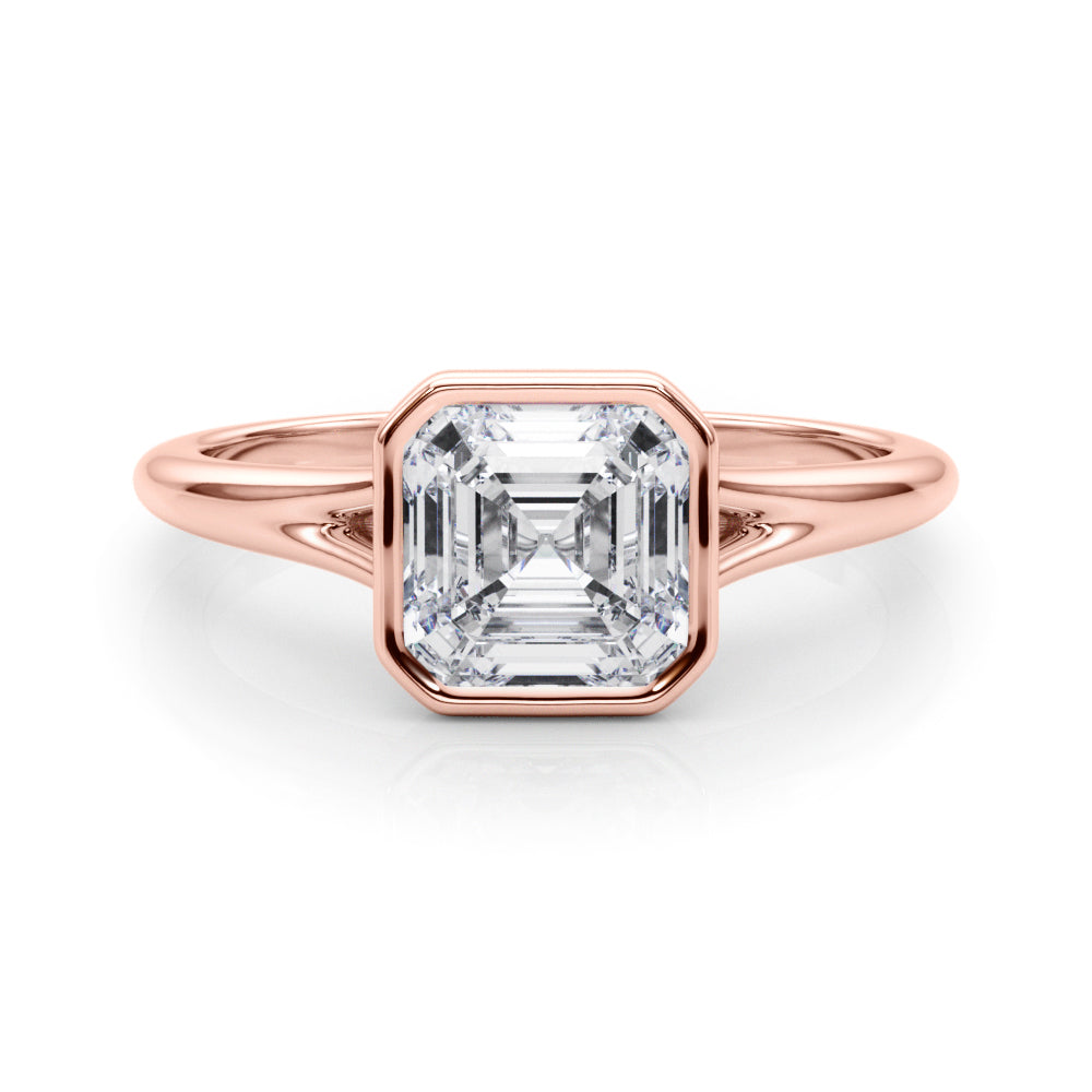 Lab-Grown Asscher Cut Diamond Bezel Set Solitaire Engagement Ring, D Color VVS Clarity