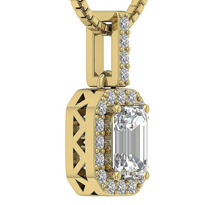 1.38Ct Emerald Solitaire Lab Grown Diamond Pendant Necklace in Gold