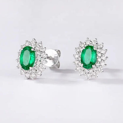 0.50Ct Lab Emerald Lab Diamond Cluster Studs Earrings In White Gold
