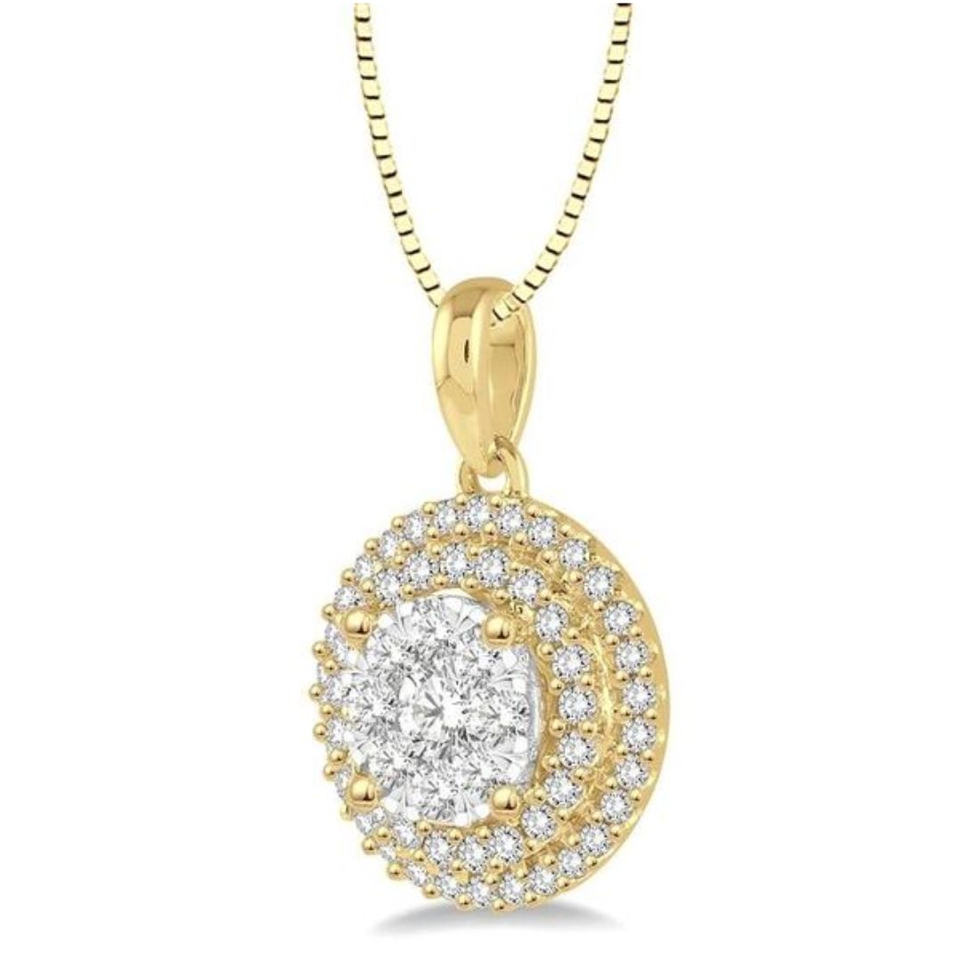 0.75Ct Round Lab Grown Diamond Halo Pendant Necklace in White Gold