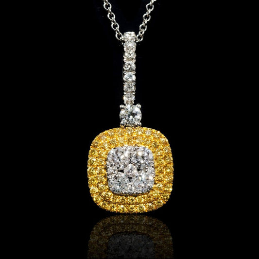 0.82Ct Lab Grown Diamond Round Yellow Halo Pendant Necklace in White Gold