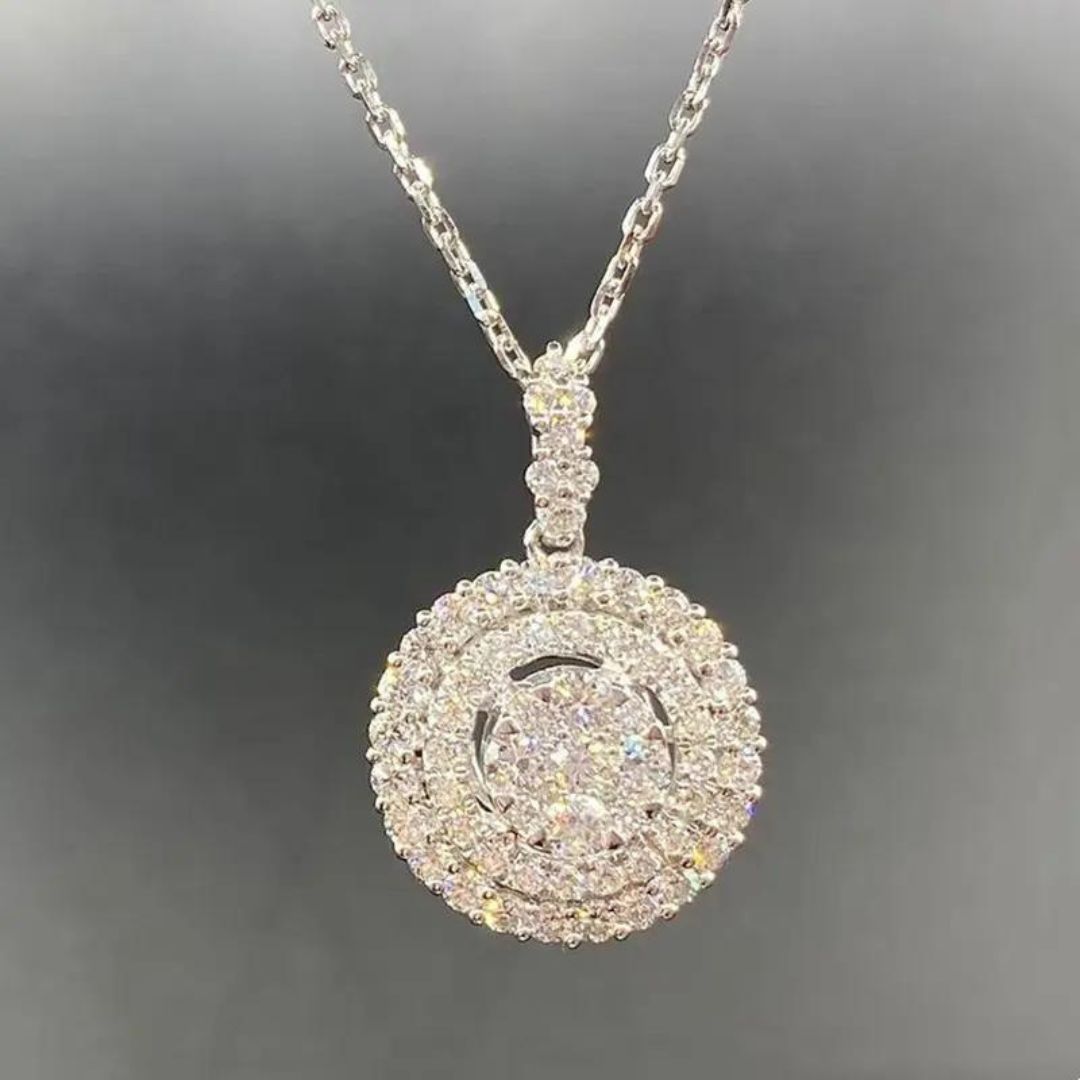 0.60Ct Round Lab Grown Diamond Halo Pendant Necklace in White Gold