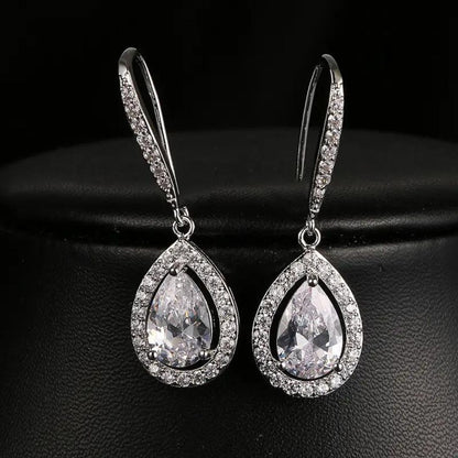 0.20Ct Lab Grown Diamond Pear Halo Dangle Drop Earrings in Silver