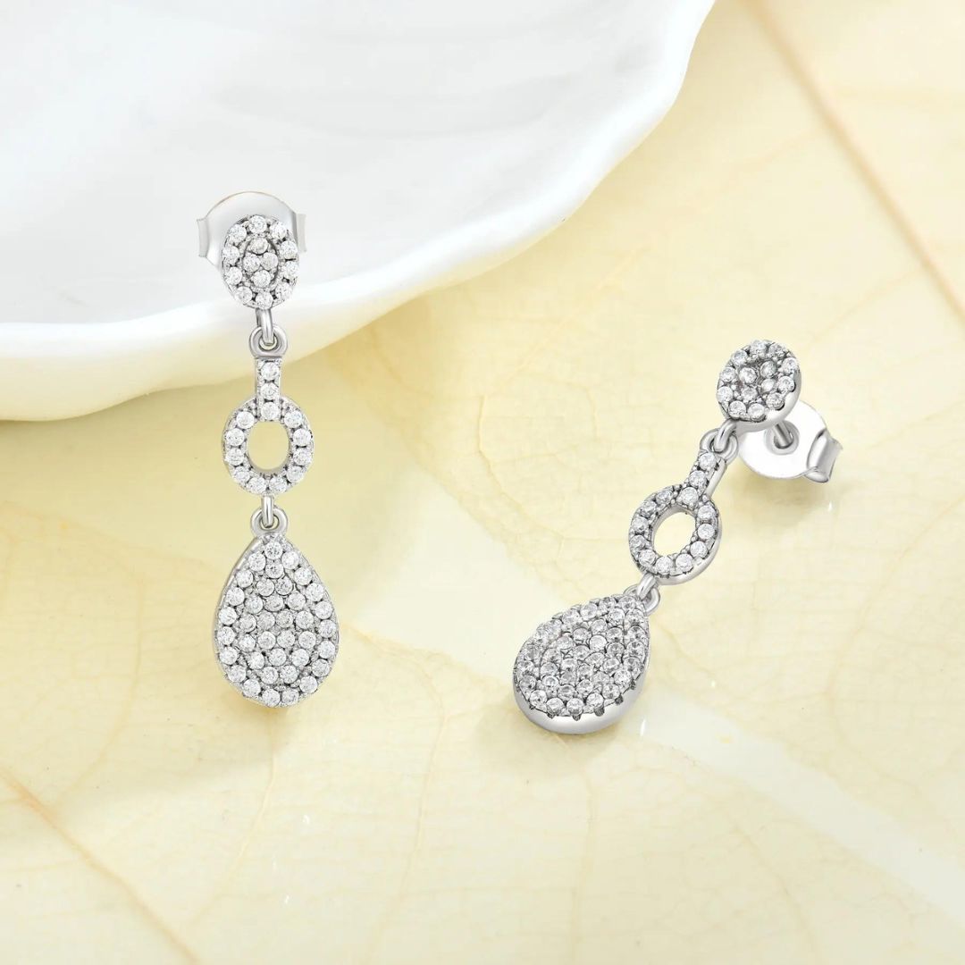 0.80Ct Dangle Drop Lab Grown Diamond White Gold Earrings