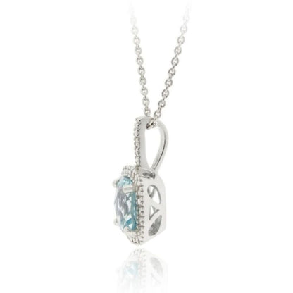 0.20Ct Blue Topaz and Lab Grown Diamond Cushion Solitaire Pendant in Gold