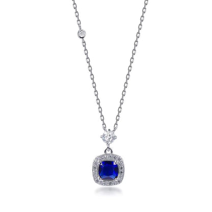 2.16Ct Lab Sapphire and Round Diamond Solitaire Halo Pendant in Silver