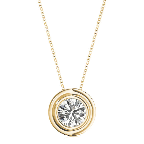 D-VVS Lab-Grown Round Cut Bezel Set Necklace Pendant