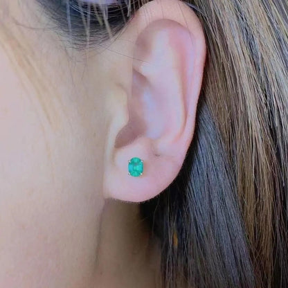 0.30Ct Oval Emerald Solitaire Studs Earring in Yellow Gold