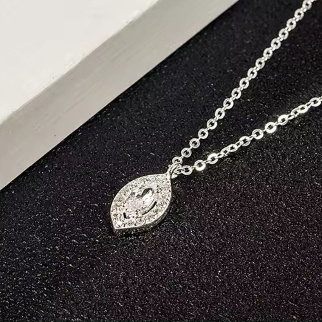 0.73Ct Solitaire Marquise Lab Grown Diamond Halo Pendant Necklace in Gold
