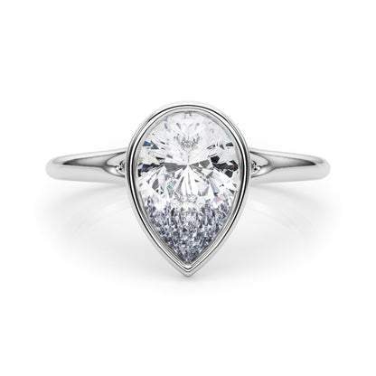 IGI Lab-Grown Pear Diamond Bezel Set Solitaire Engagement Ring, D Color VVS Clarity