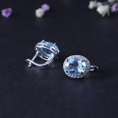 3.69Ct Lab Grown Oval Aquamarine Studs Earring in White Gold