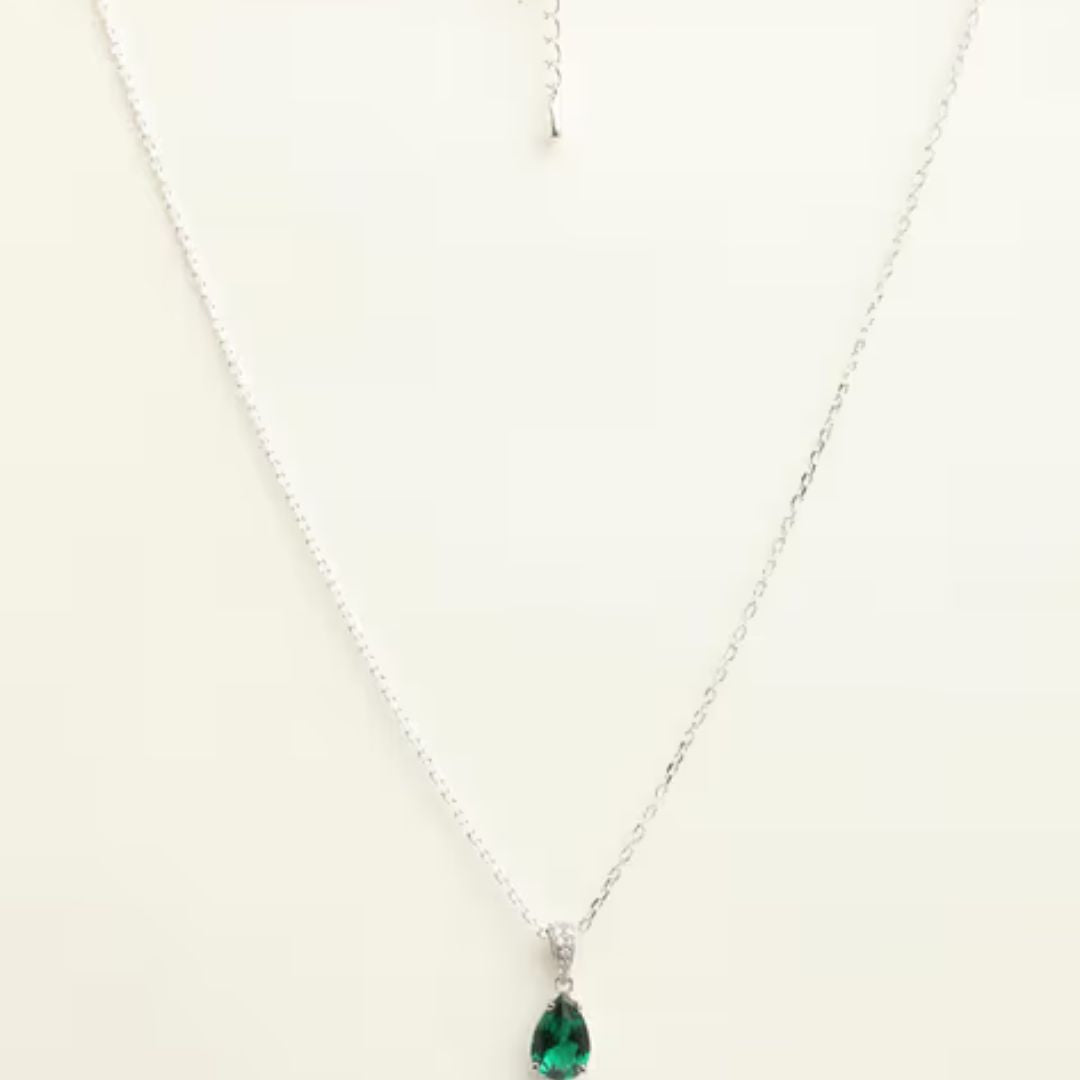 2.40Ct Lab Grown Pear Emerald Solitaire Diamond Pendant in Silver