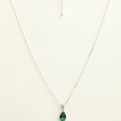2.40Ct Lab Grown Pear Emerald Solitaire Diamond Pendant in Silver