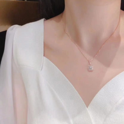 0.50Ct Round Lab Grown Diamond Halo Pendant Necklace in Gold