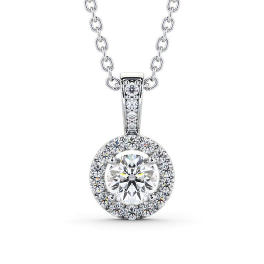 0.71Ct Round Solitaire Lab Grown Diamond Halo Pendant Necklace in Gold