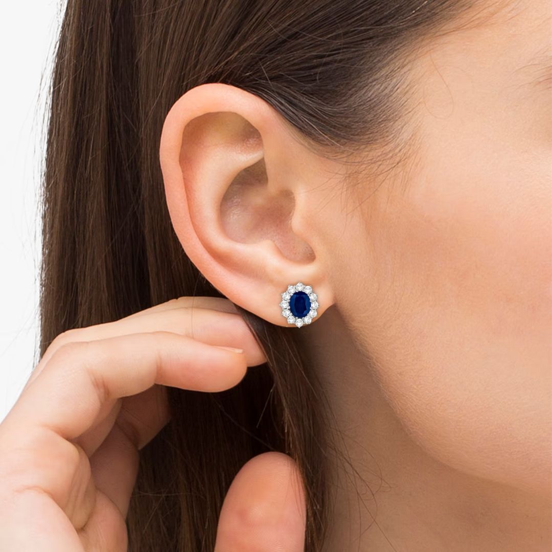 0.50Ct Lab Grown Diamond Oval Sapphire Cluster Studs Earring Gold