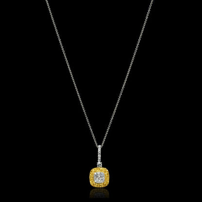 0.82Ct Lab Grown Diamond Round Yellow Halo Pendant Necklace in White Gold