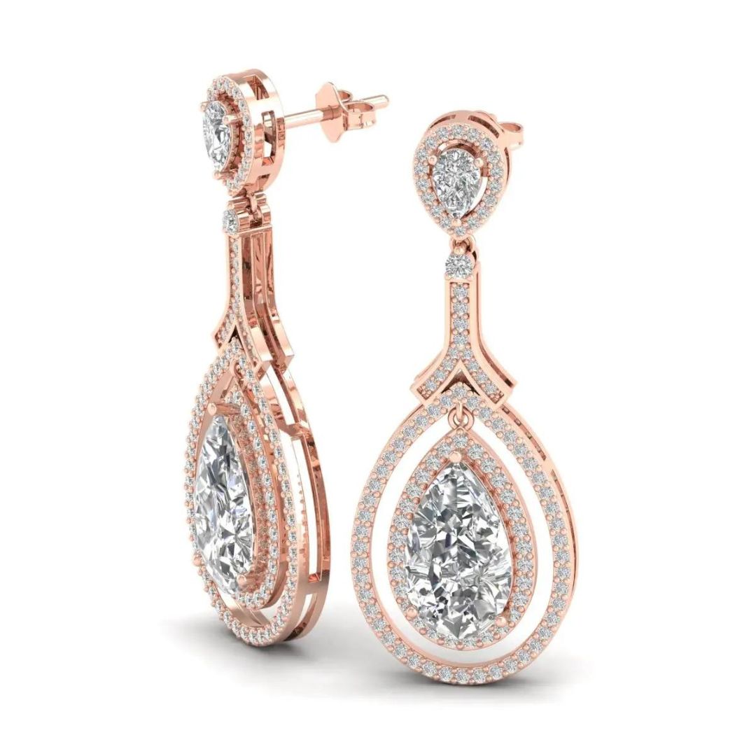 6.66Ct Lab Grown Diamond Pear Drop Dangle Earrings in Rose Gold